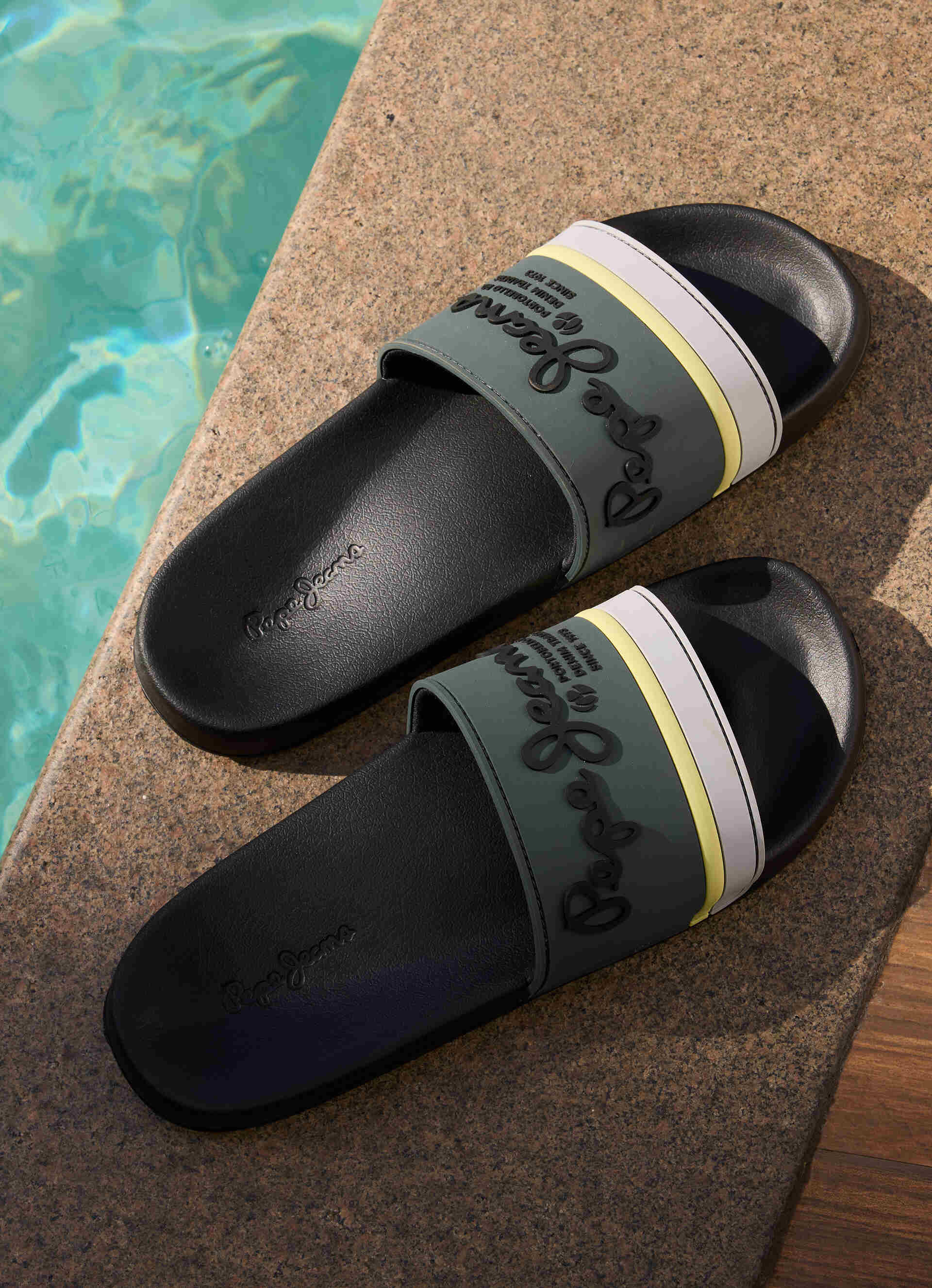 Khaki Green Lightweight Graphic Print Beach Slides, , large image number 7