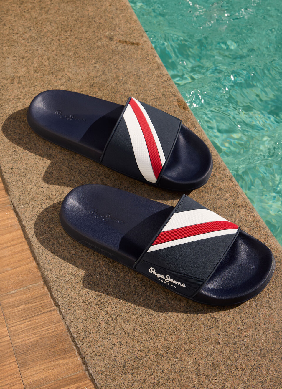 Navy Lightweight Textured Beach Slides, , large image number 0