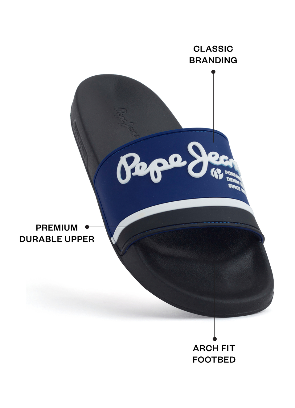 Navy Lightweight Graphic Print Beach Slides, , large image number 1