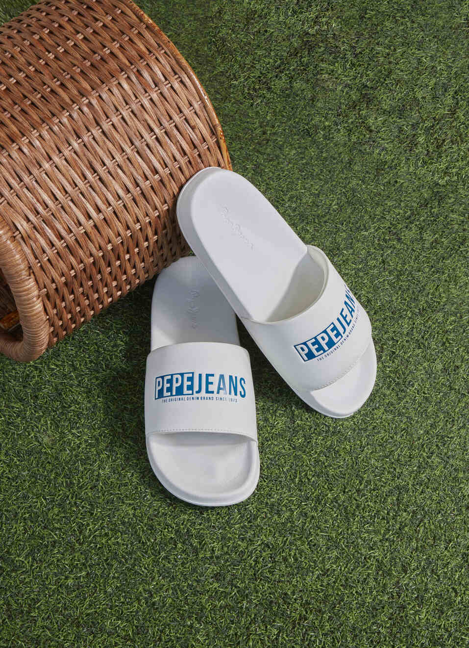 White Logo Printed Anti-skid Beach Slides, , large image number 0