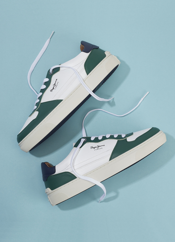Men White & Green Pu Sneakers With Comfort Foam Insole