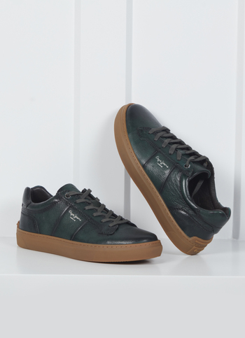 Men Green Premium Leather Sneakers