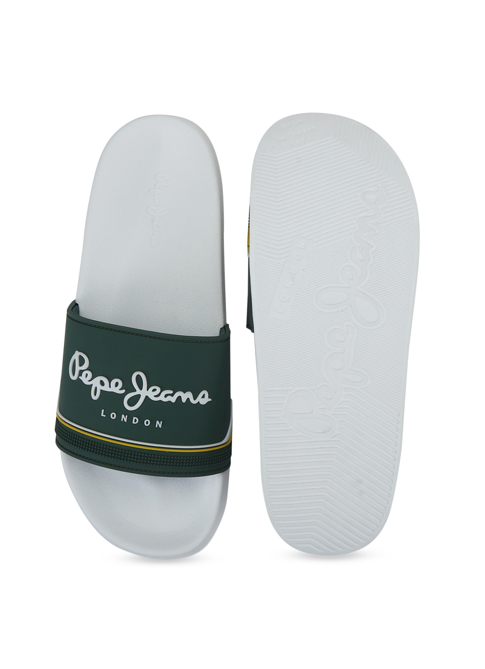 Men Green & White Slides With Arch Fit Footbed, , large image number 4