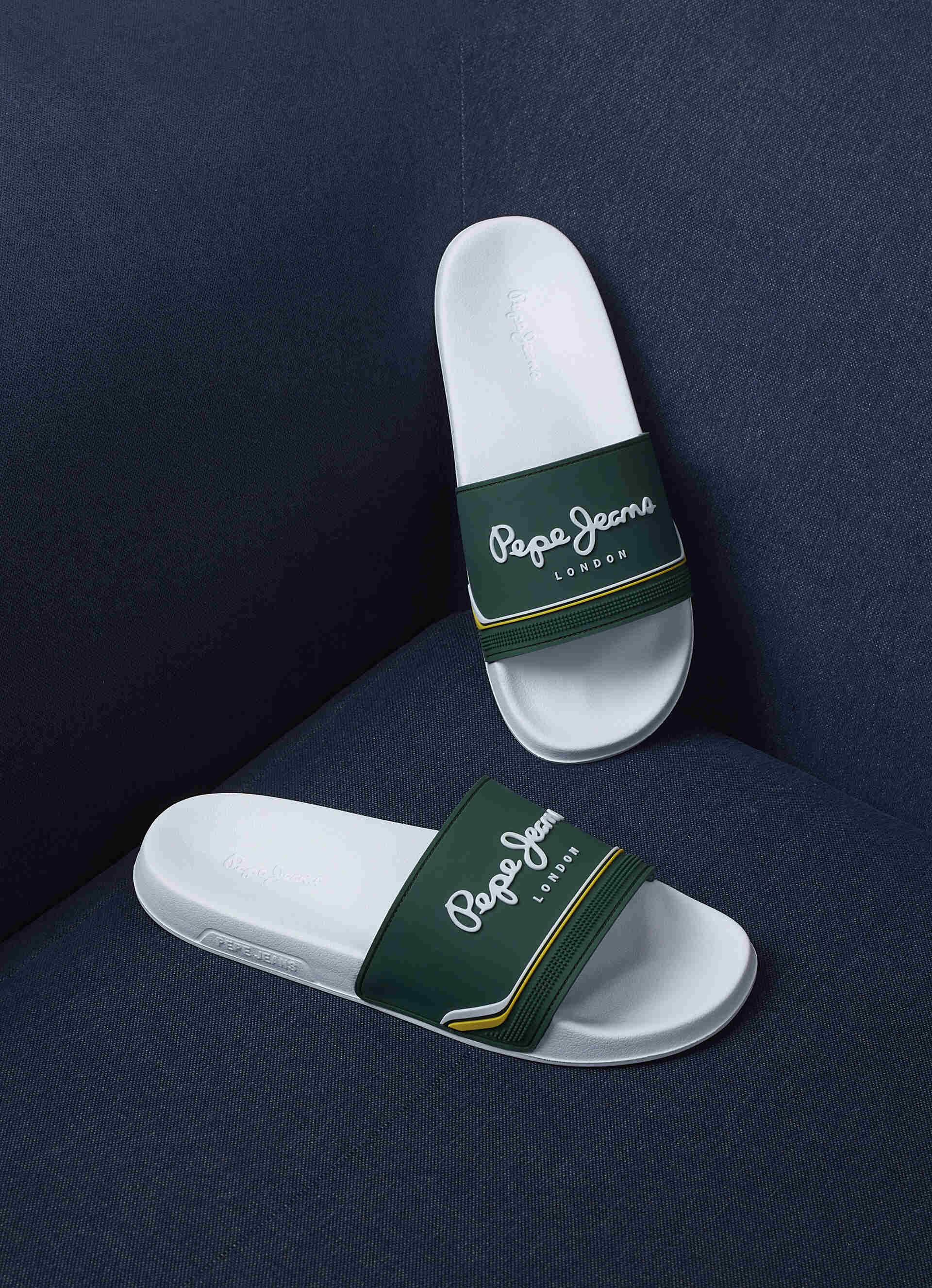 Men Green & White Slides With Arch Fit Footbed, , large image number 7