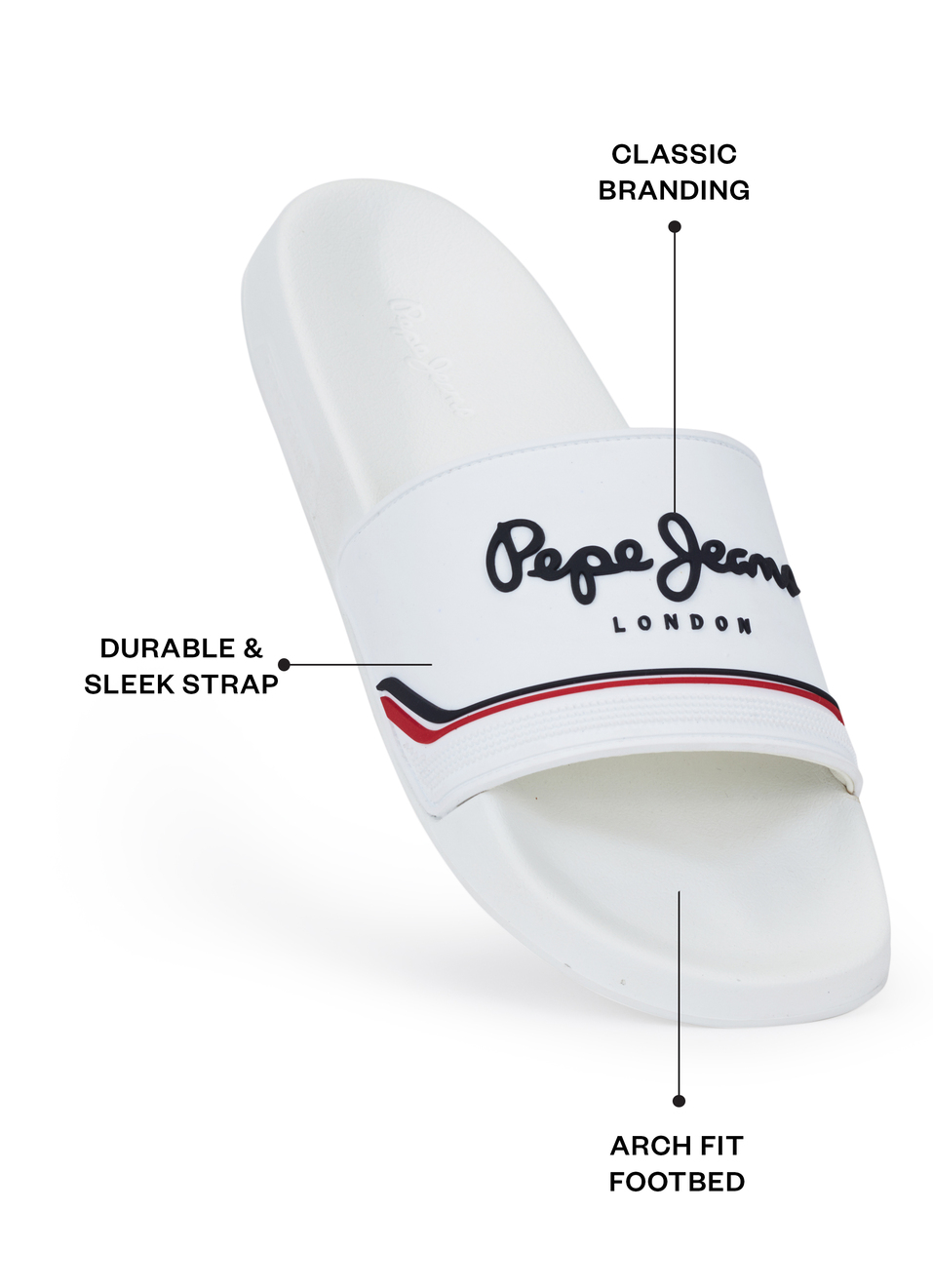 Men White Slides With Arch Fit Footbed & Bold Branding, , large image number 1