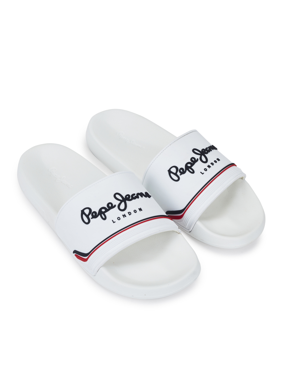 Men White Slides With Arch Fit Footbed & Bold Branding, , large image number 2