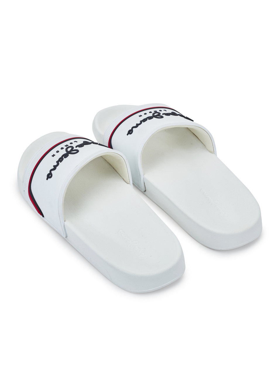 Men White Slides With Arch Fit Footbed & Bold Branding, , large image number 3
