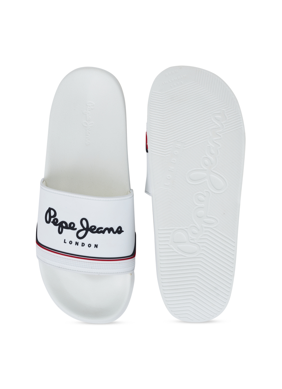 Men White Slides With Arch Fit Footbed & Bold Branding, , large image number 4