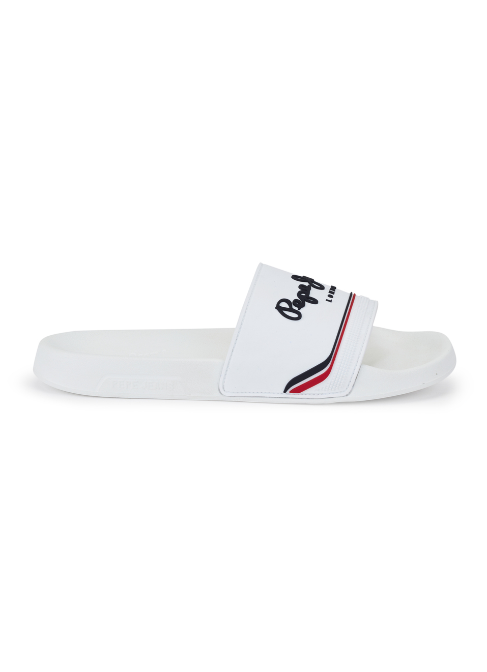 Men White Slides With Arch Fit Footbed & Bold Branding, , large image number 5