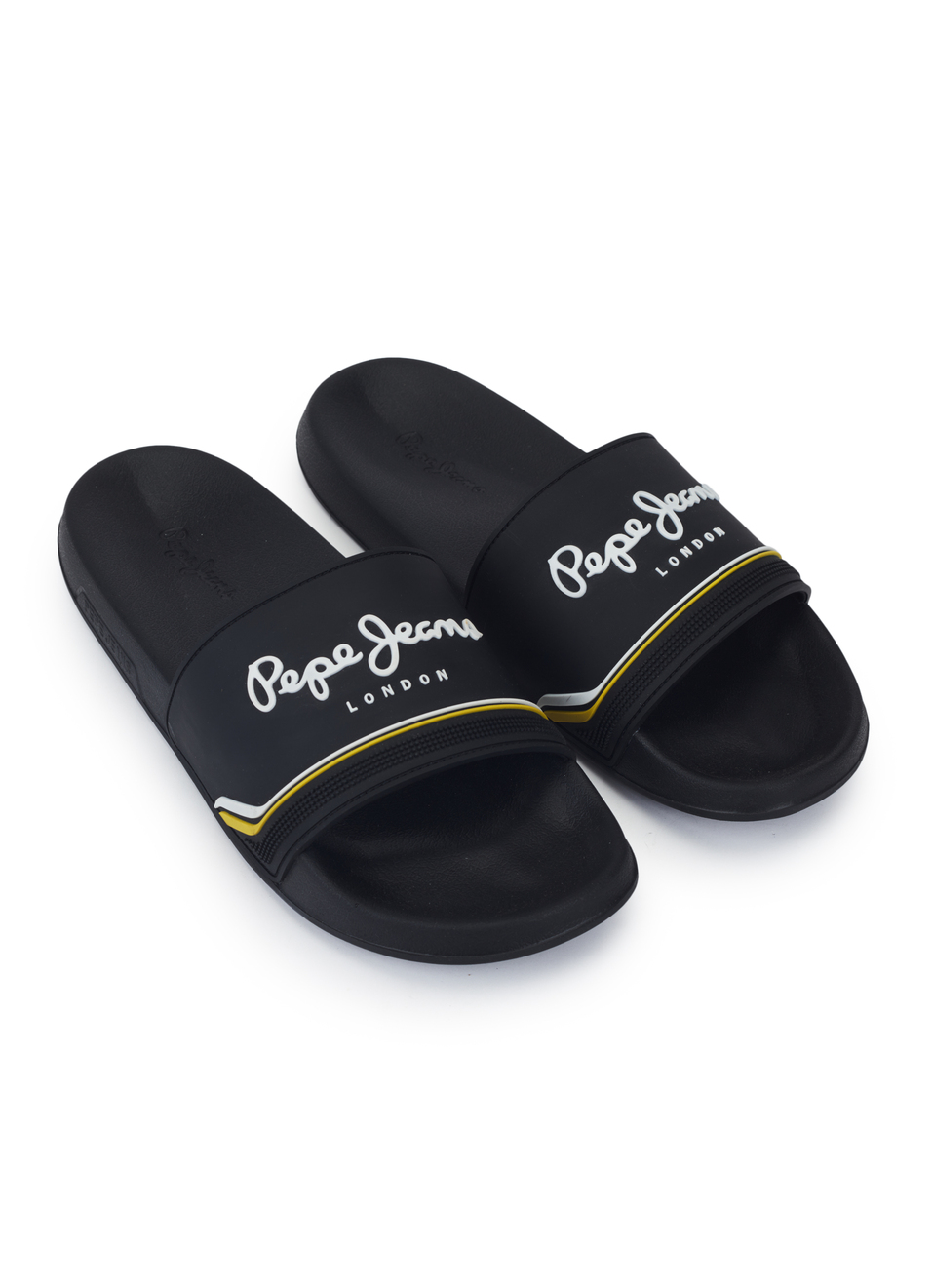 Men Black Slides With Arch Fit Footbed & Bold Branding, , large image number 2