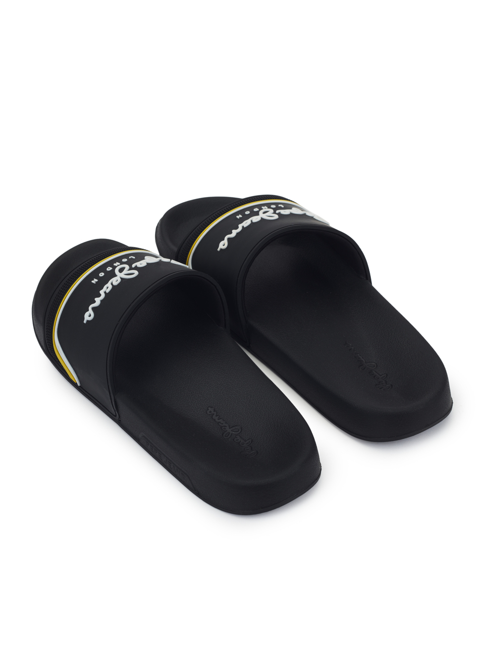 Men Black Slides With Arch Fit Footbed & Bold Branding, , large image number 3