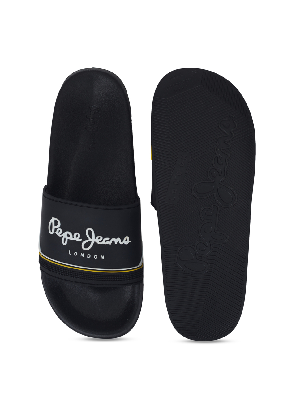 Men Black Slides With Arch Fit Footbed & Bold Branding, , large image number 4