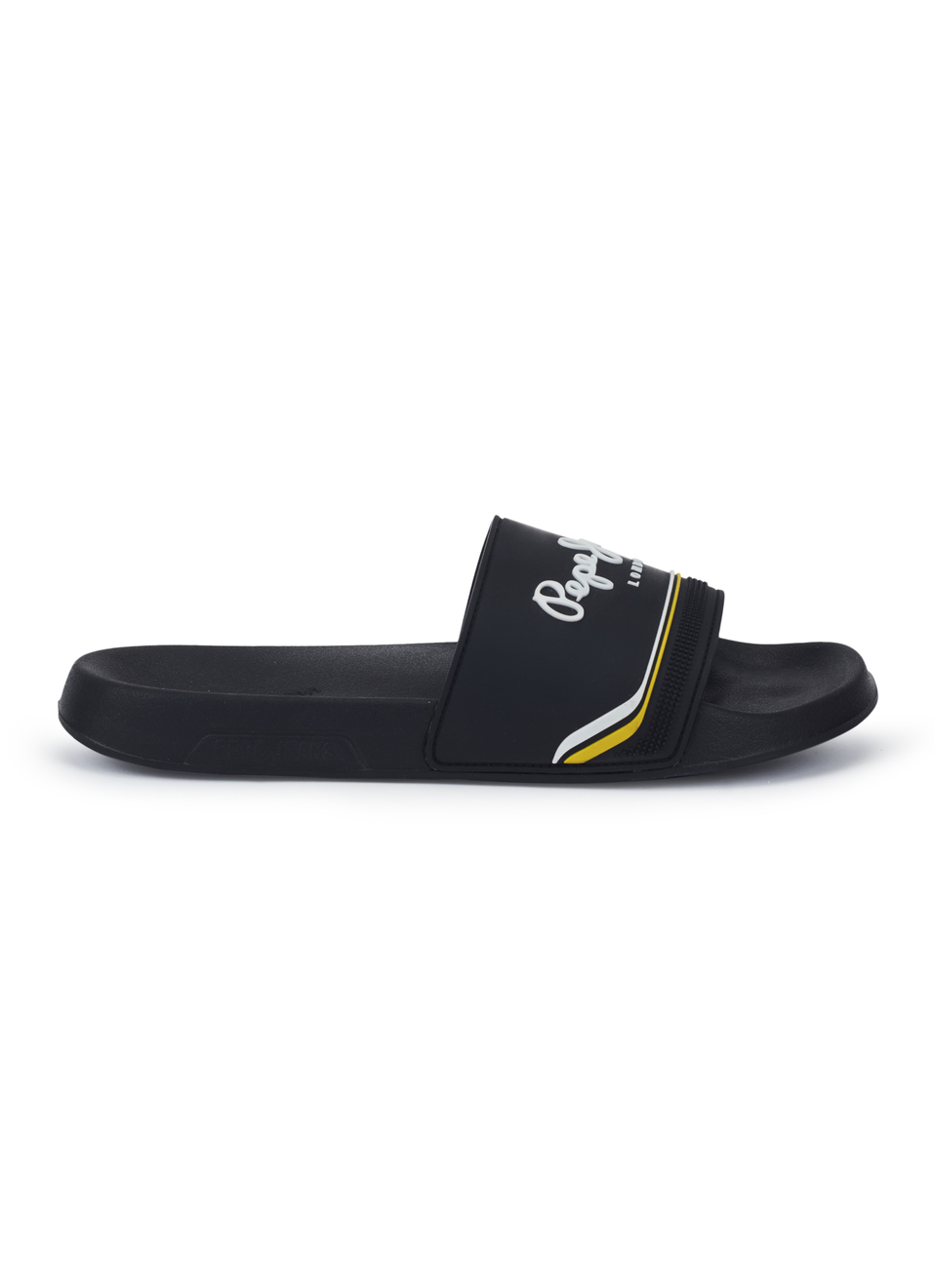 Men Black Slides With Arch Fit Footbed & Bold Branding, , large image number 5