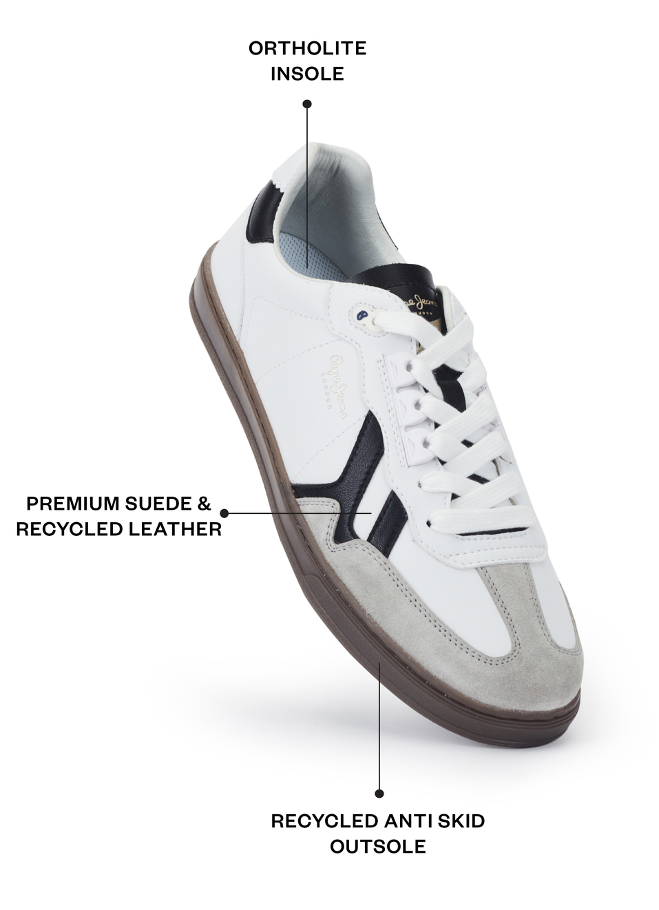 Men White Premium Suede & Recycled Leather Sneakers With Ortholite Insole, , large image number 1
