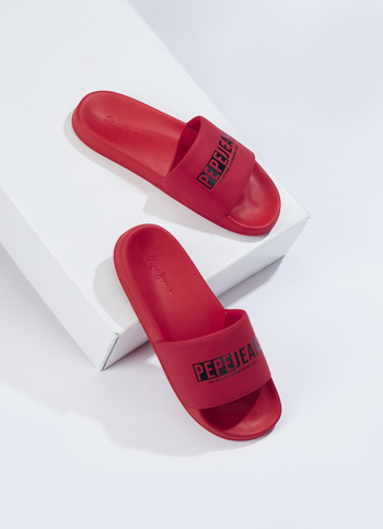 Men Red Logo Printed Arch Fit With Anti-skid Beach Slides