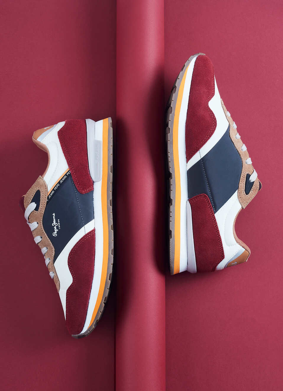 Men Red Color Block Sneakers, , large image number 0