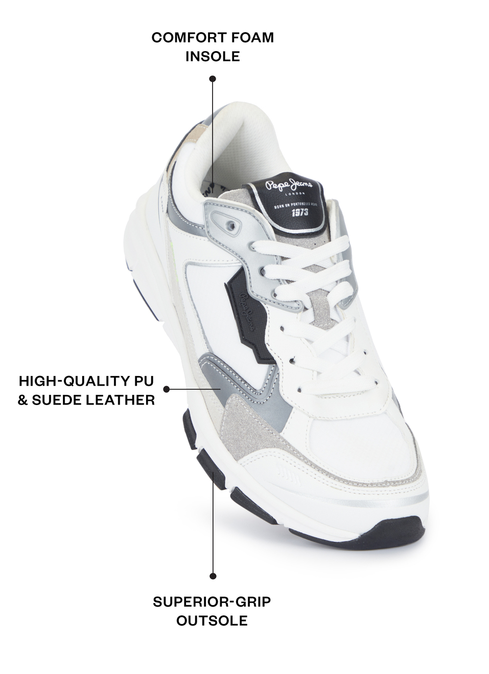 Men White Pu & Suede Leather Chunky Sneakers, , large image number 1