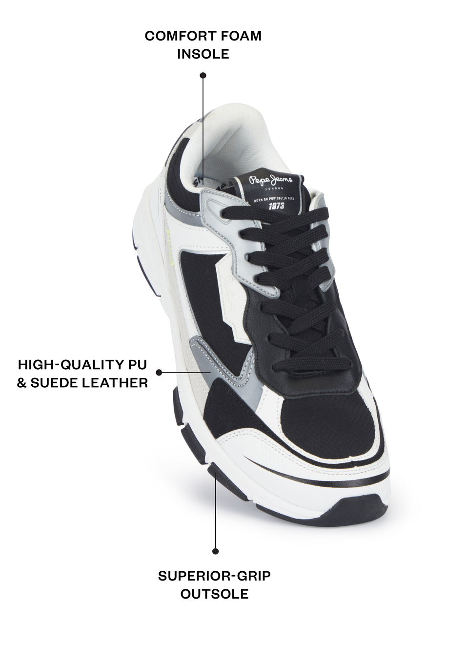 Men Black Pu & Suede Leather Chunky Sneakers, , large image number 1