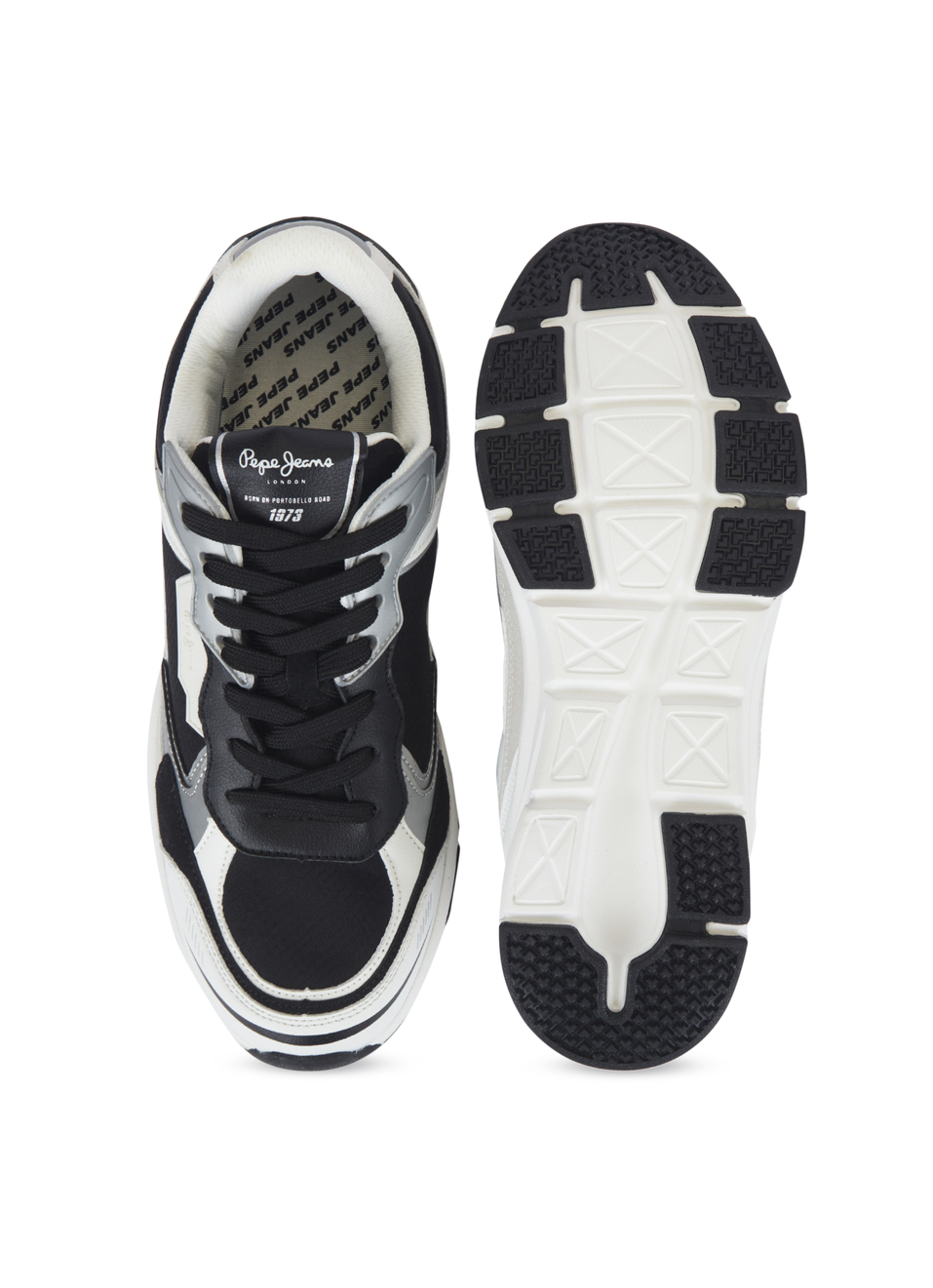 Men Black Pu & Suede Leather Chunky Sneakers, , large image number 4