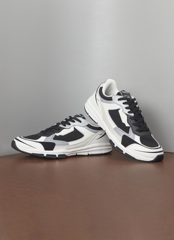 Men Black Pu & Suede Leather Chunky Sneakers