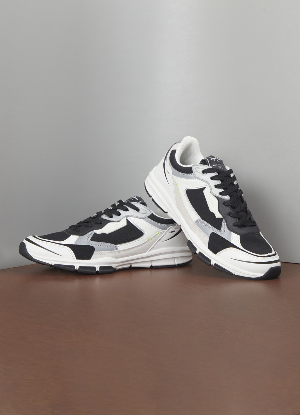 Men Black Pu & Suede Leather Chunky Sneakers, , large image number 0