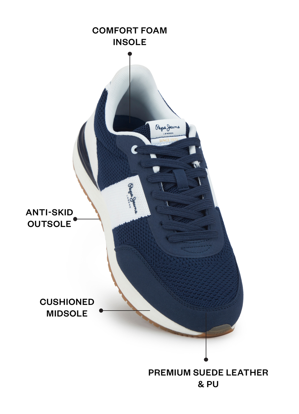 Men Navy Blue Anti-skid Outsole Sneakers, , large image number 1