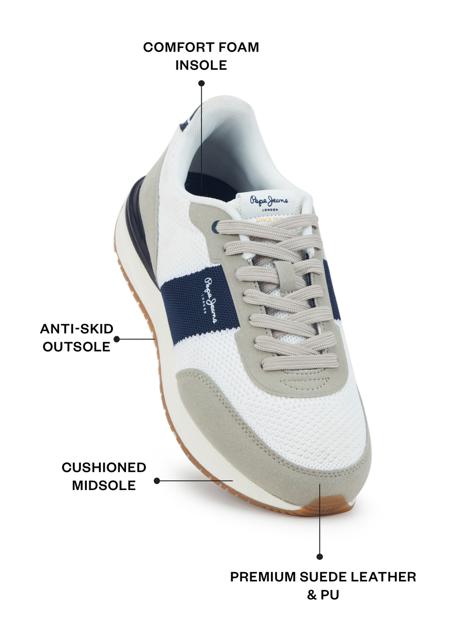 Men White Anti-skid Outsole Sneakers, , large image number 1