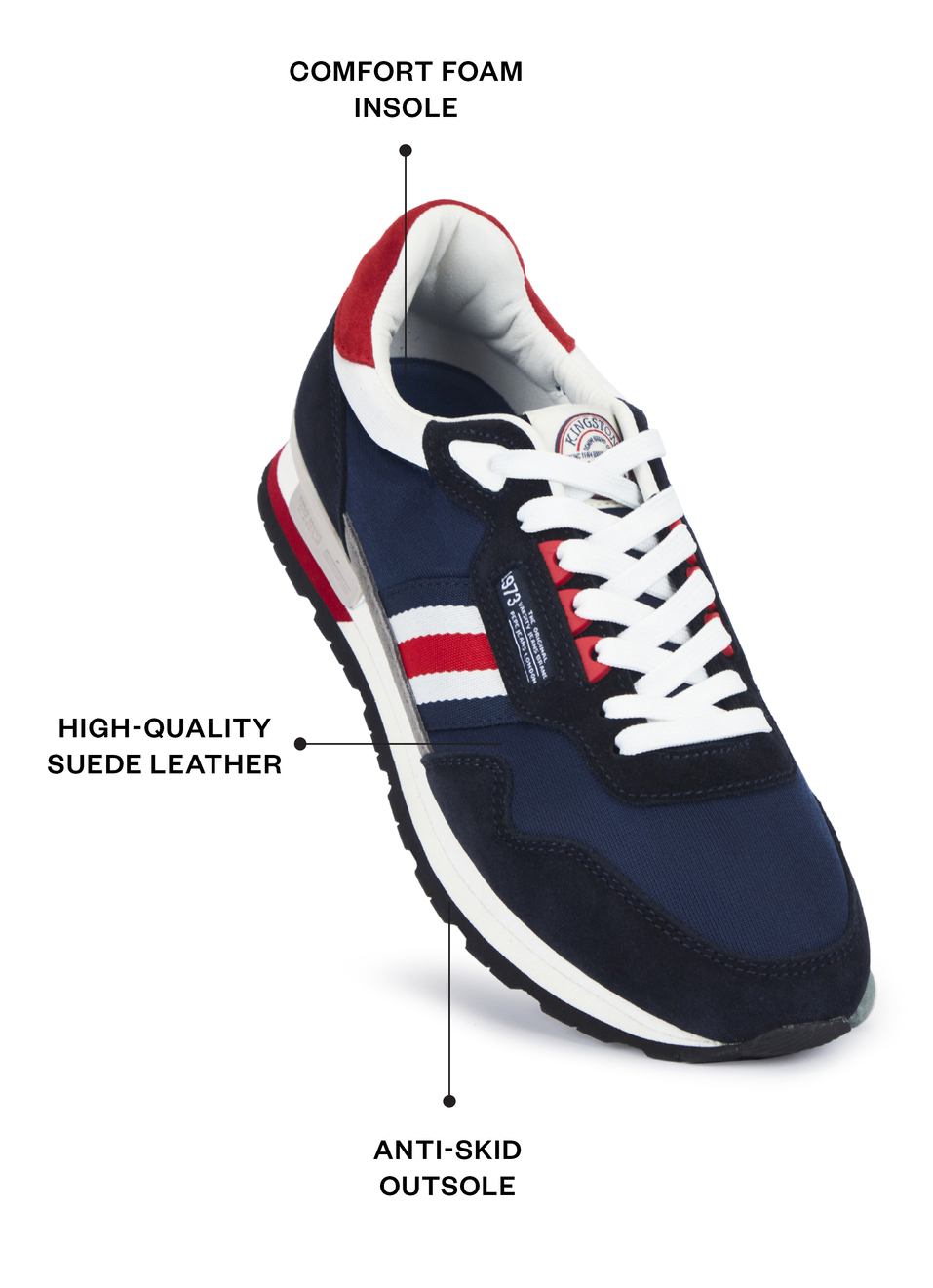 Men Navy Retro Inspired Sneakers, , large image number 1