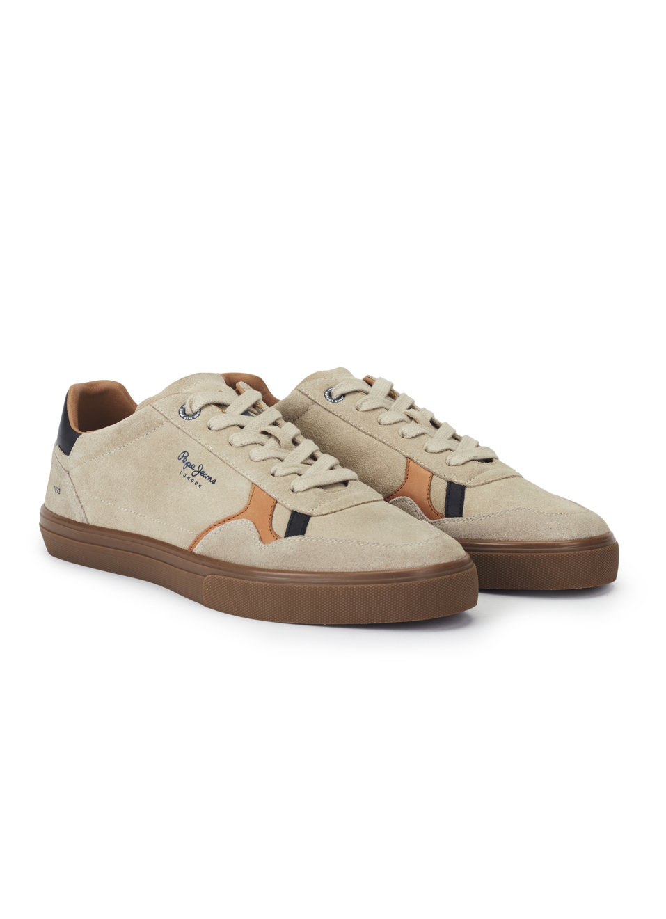 Men Beige Suede Leather Sneakers With Anti-skid Rubber Sole, , large image number 2