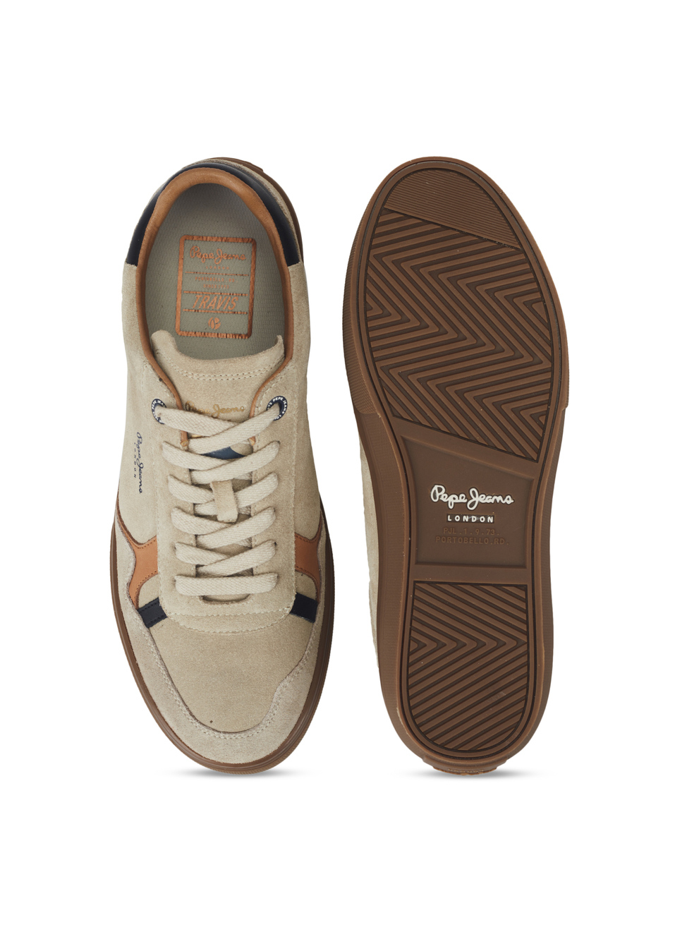 Men Beige Suede Leather Sneakers With Anti-skid Rubber Sole, , large image number 4