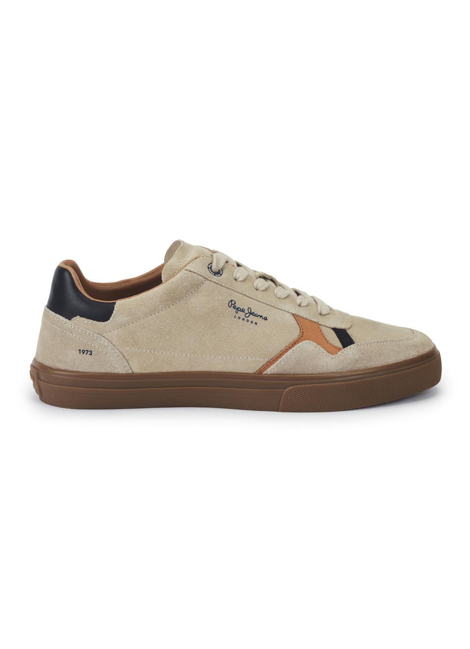 Men Beige Suede Leather Sneakers With Anti-skid Rubber Sole, , large image number 5
