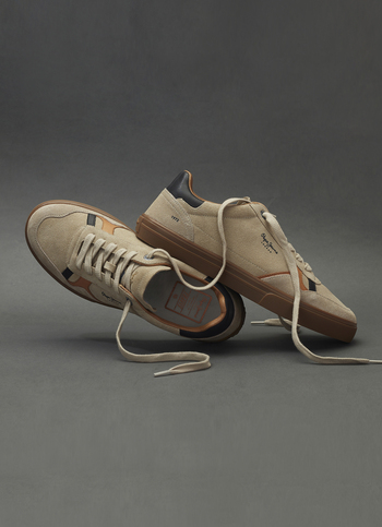 Men Beige Suede Leather Sneakers With Anti-skid Rubber Sole