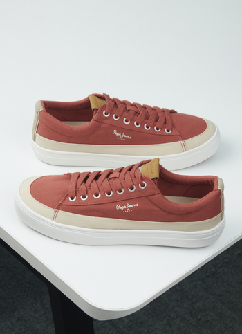 Men Orange & Beige Colorblock Casual Sneakers