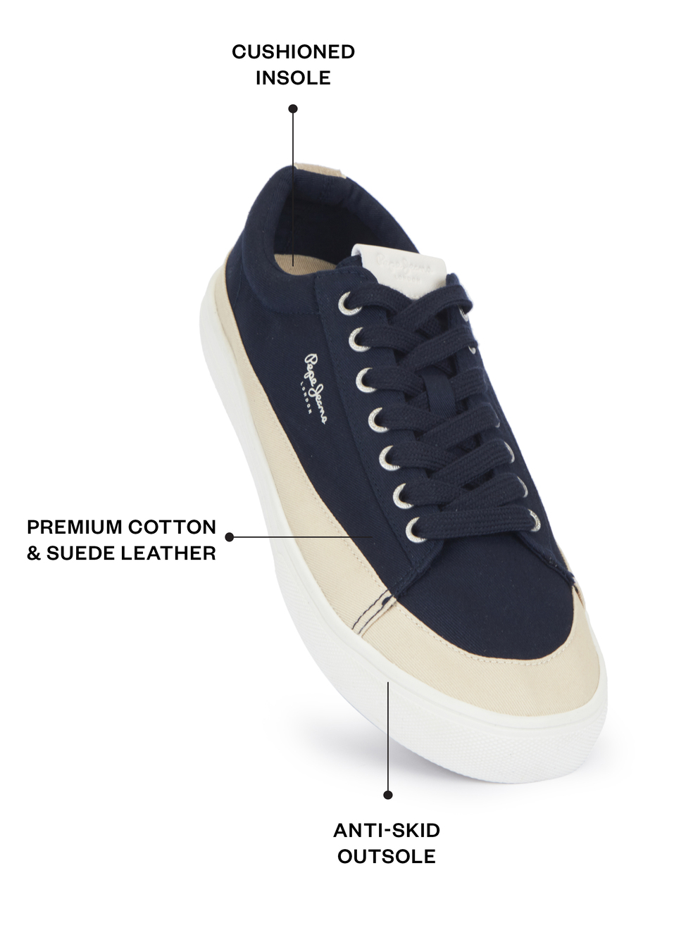 Men Navy & Beige Colorblock Casual Sneakers, , large image number 1