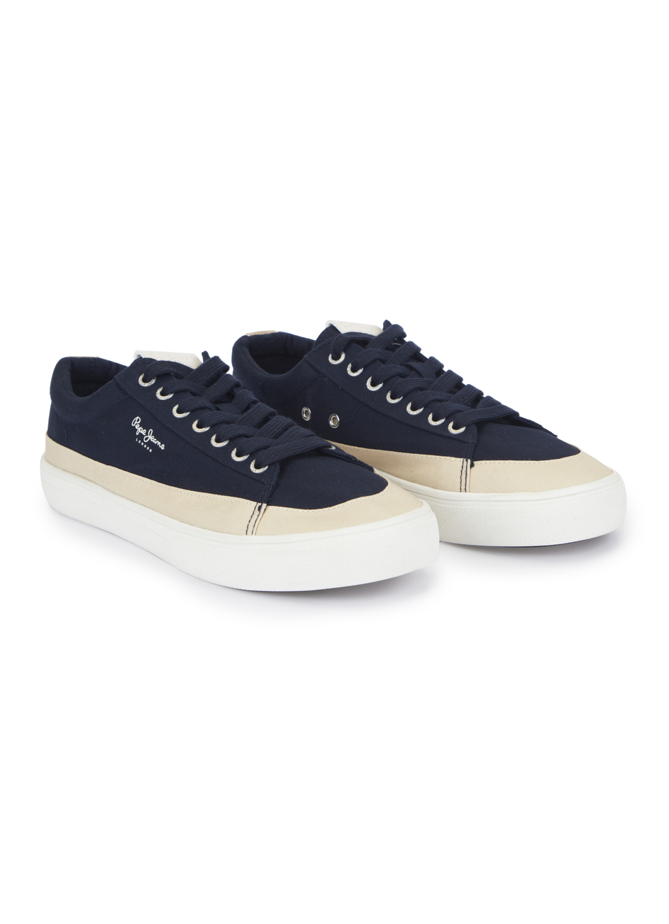 Men Navy & Beige Colorblock Casual Sneakers, , large image number 2
