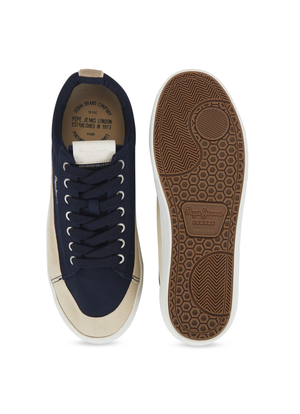 Men Navy & Beige Colorblock Casual Sneakers, , large image number 4