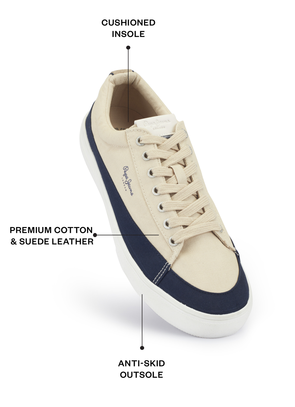 Men Beige & Navy Colorblock Casual Sneakers, , large image number 1