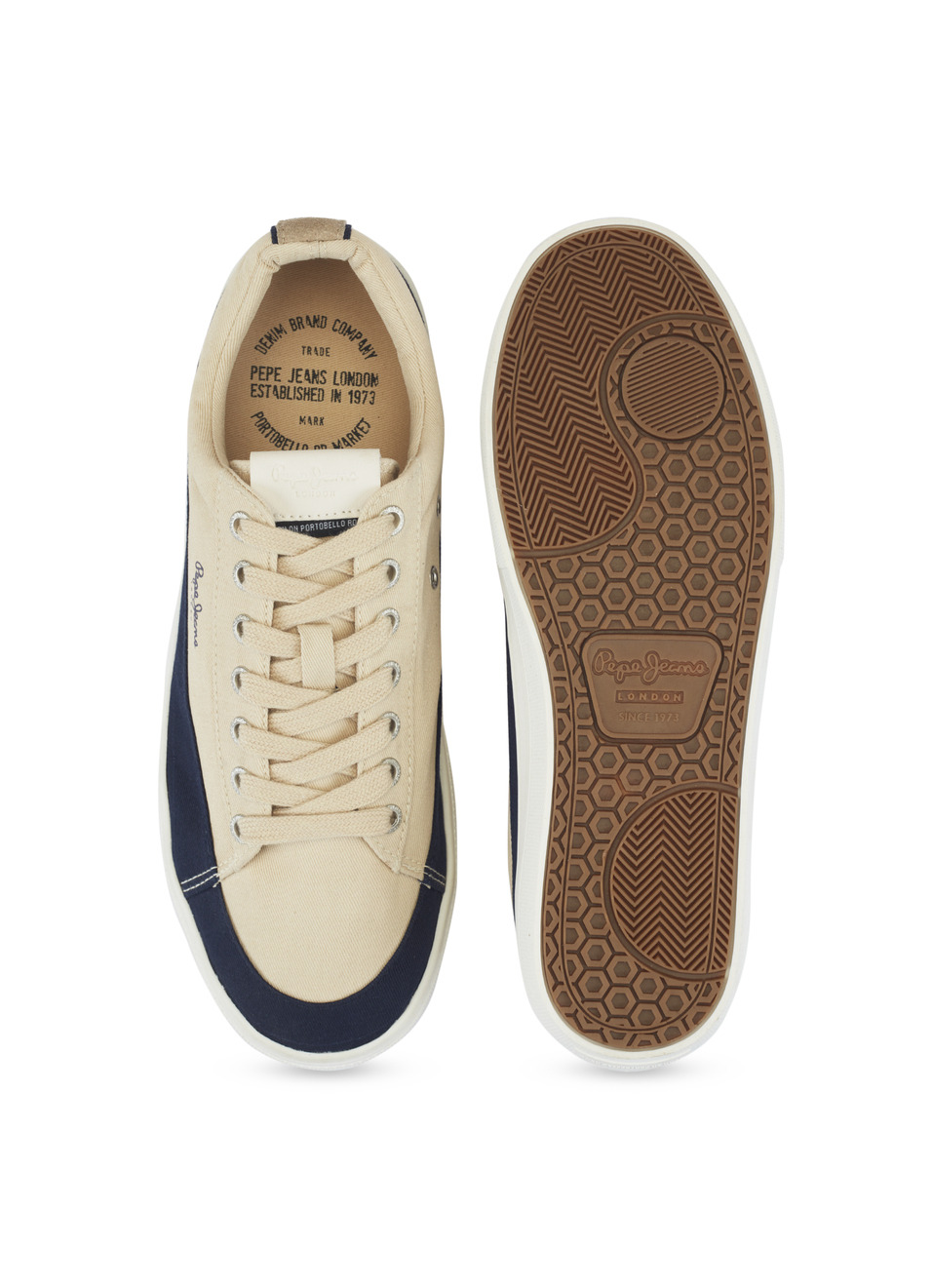 Men Beige & Navy Colorblock Casual Sneakers, , large image number 4