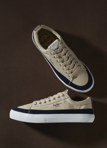 Men Beige & Navy Colorblock Casual Sneakers