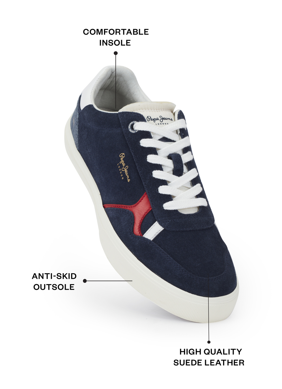 Men Navy Blue Suede Leather Sneakers With Anti-skid Rubber Sole, , large image number 1