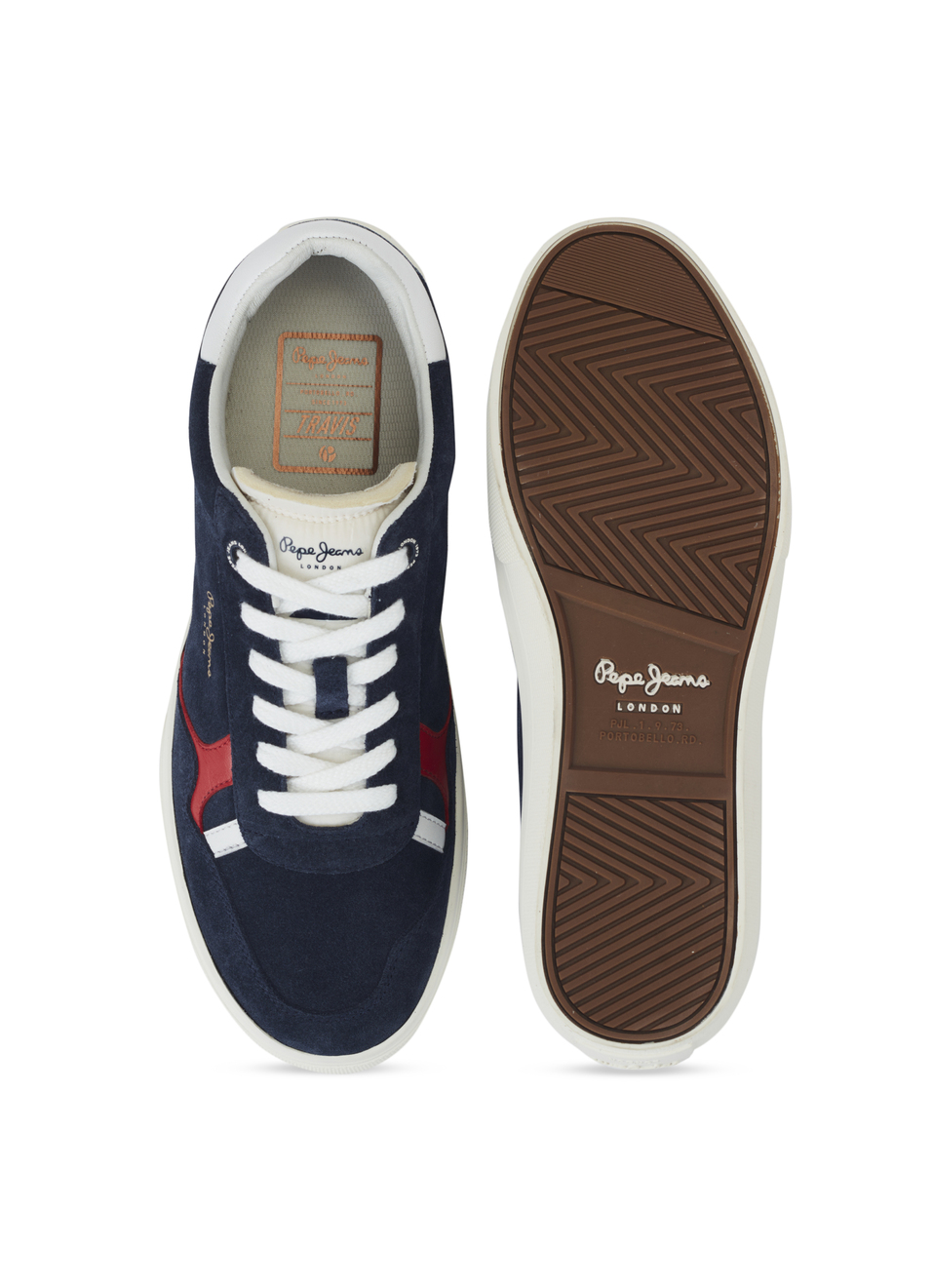 Men Navy Blue Suede Leather Sneakers With Anti-skid Rubber Sole, , large image number 4