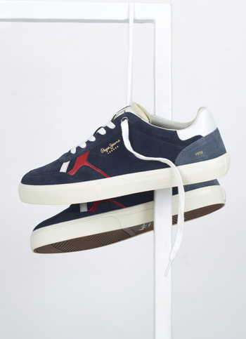 Men Navy Blue Suede Leather Sneakers With Anti-skid Rubber Sole
