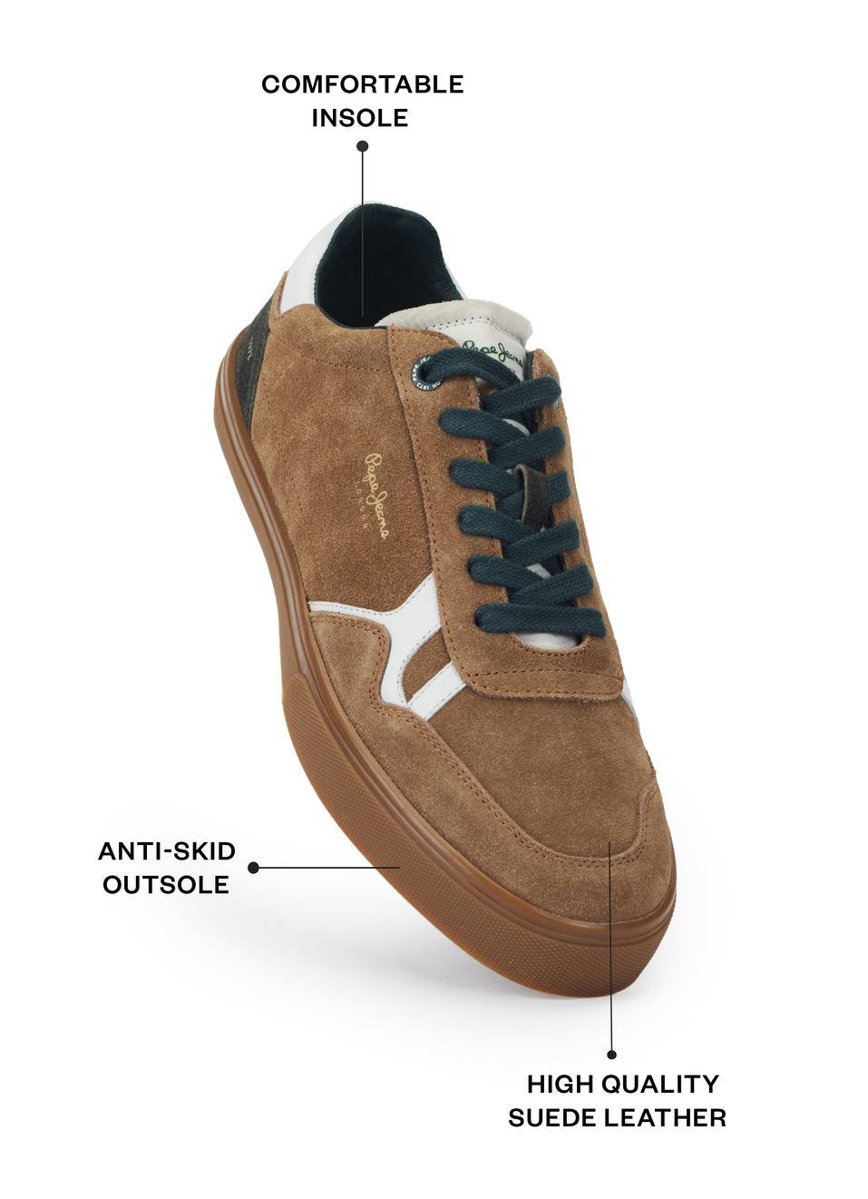 Men Brown Suede Leather Sneakers With Anti-skid Rubber Sole, , large image number 1