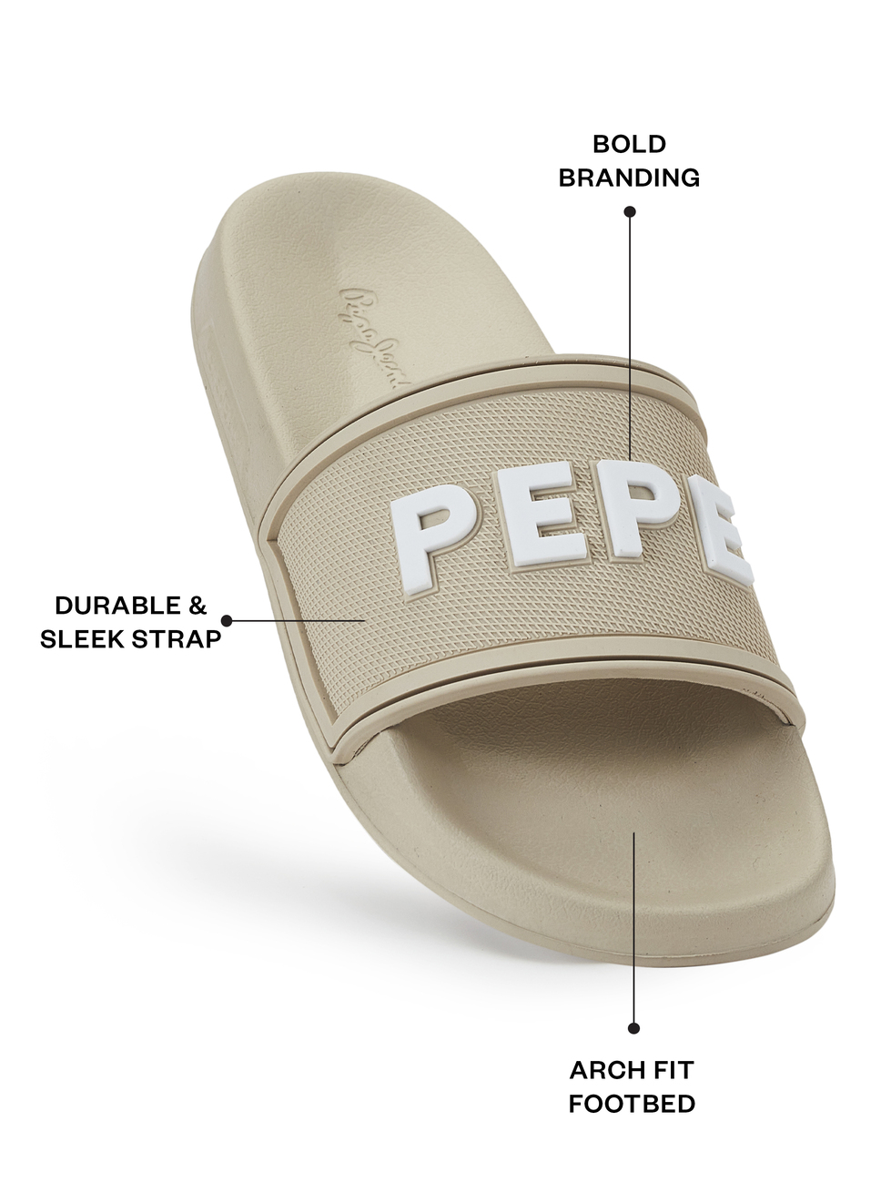 Men Beige Slides With Arch Fit Footbed & Bold 3d Branding, , large image number 1