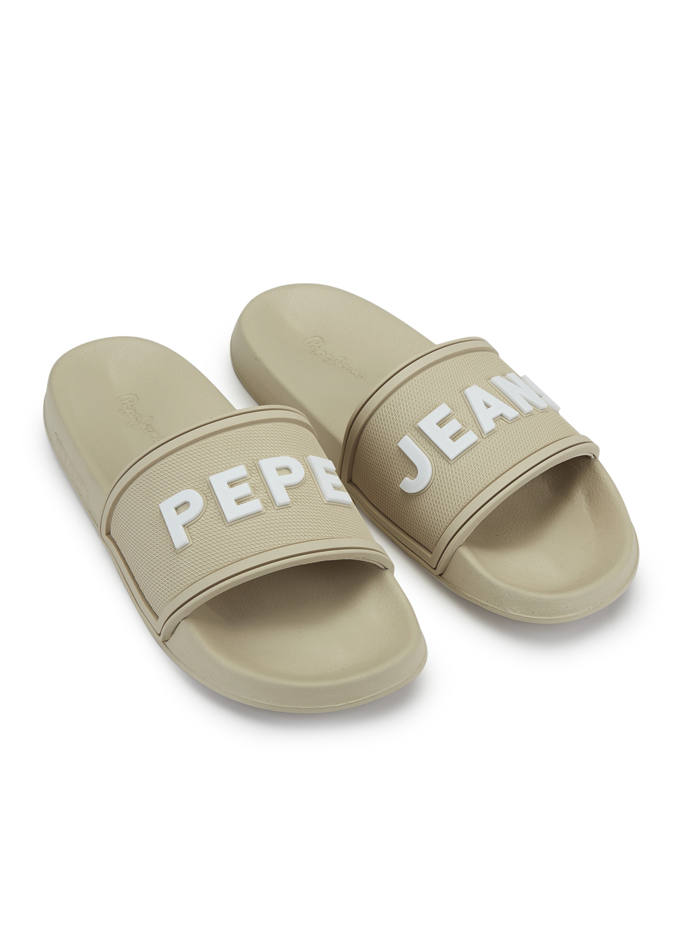 Men Beige Slides With Arch Fit Footbed & Bold 3d Branding, , large image number 2