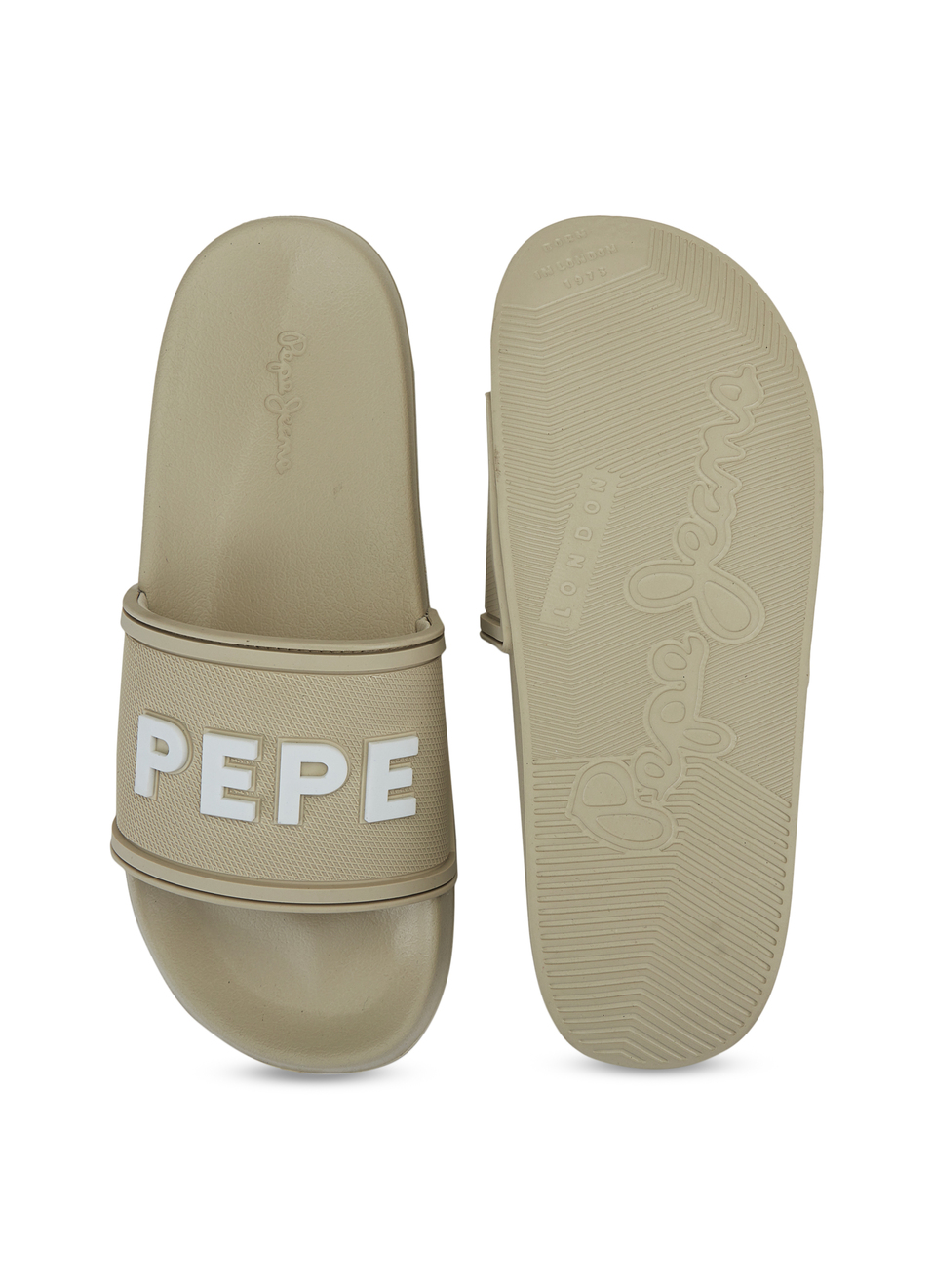 Men Beige Slides With Arch Fit Footbed & Bold 3d Branding, , large image number 4