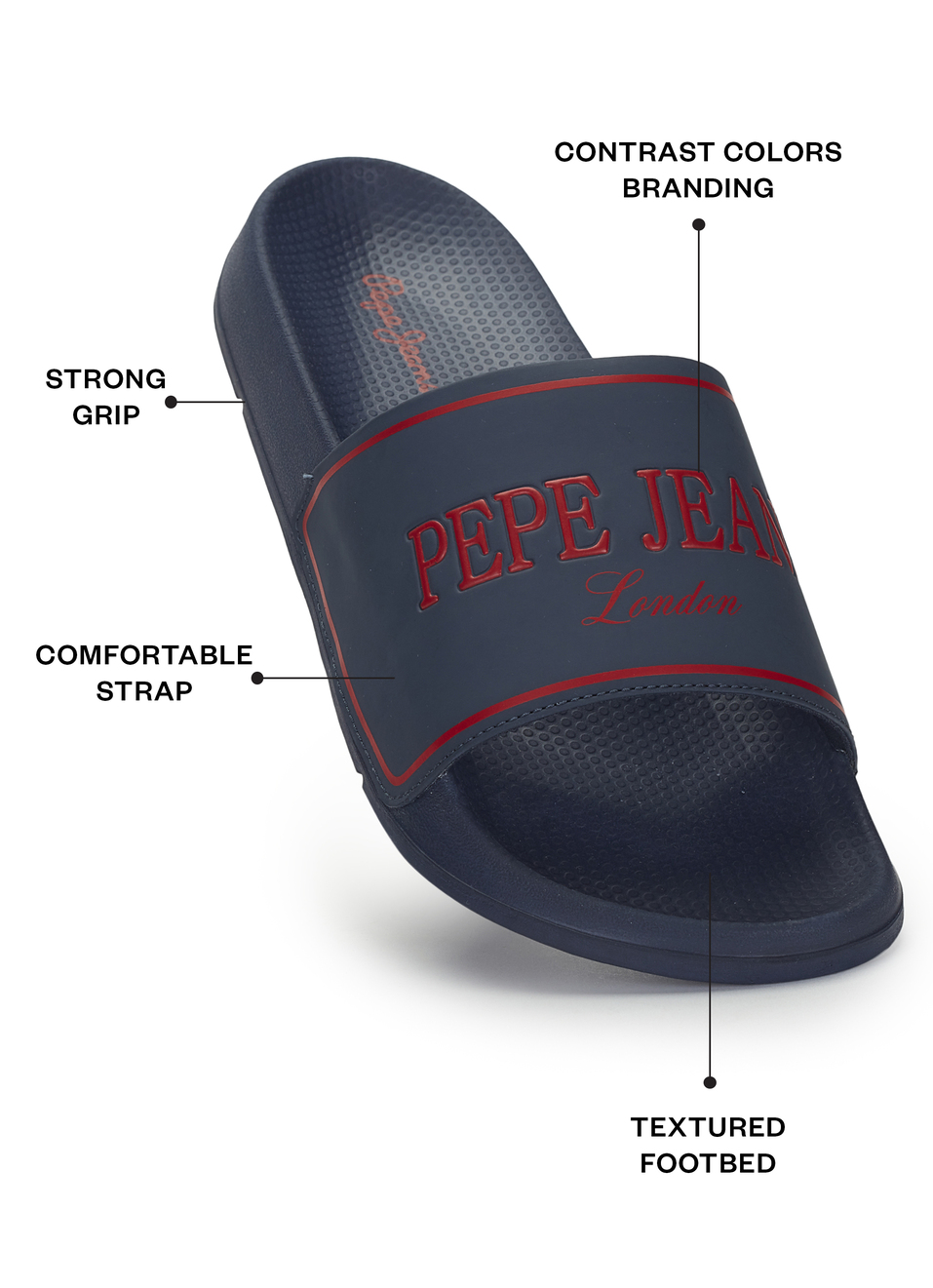 Men Navy Logo Print Anti Skid Sliders, , large image number 1