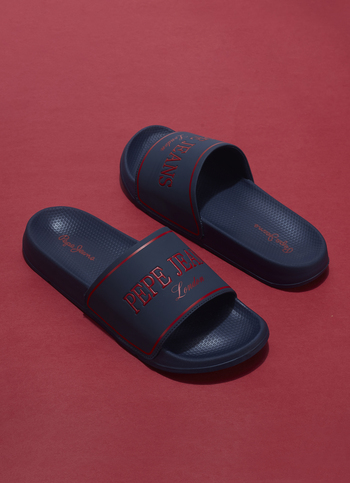 Men Navy Logo Print Anti Skid Sliders