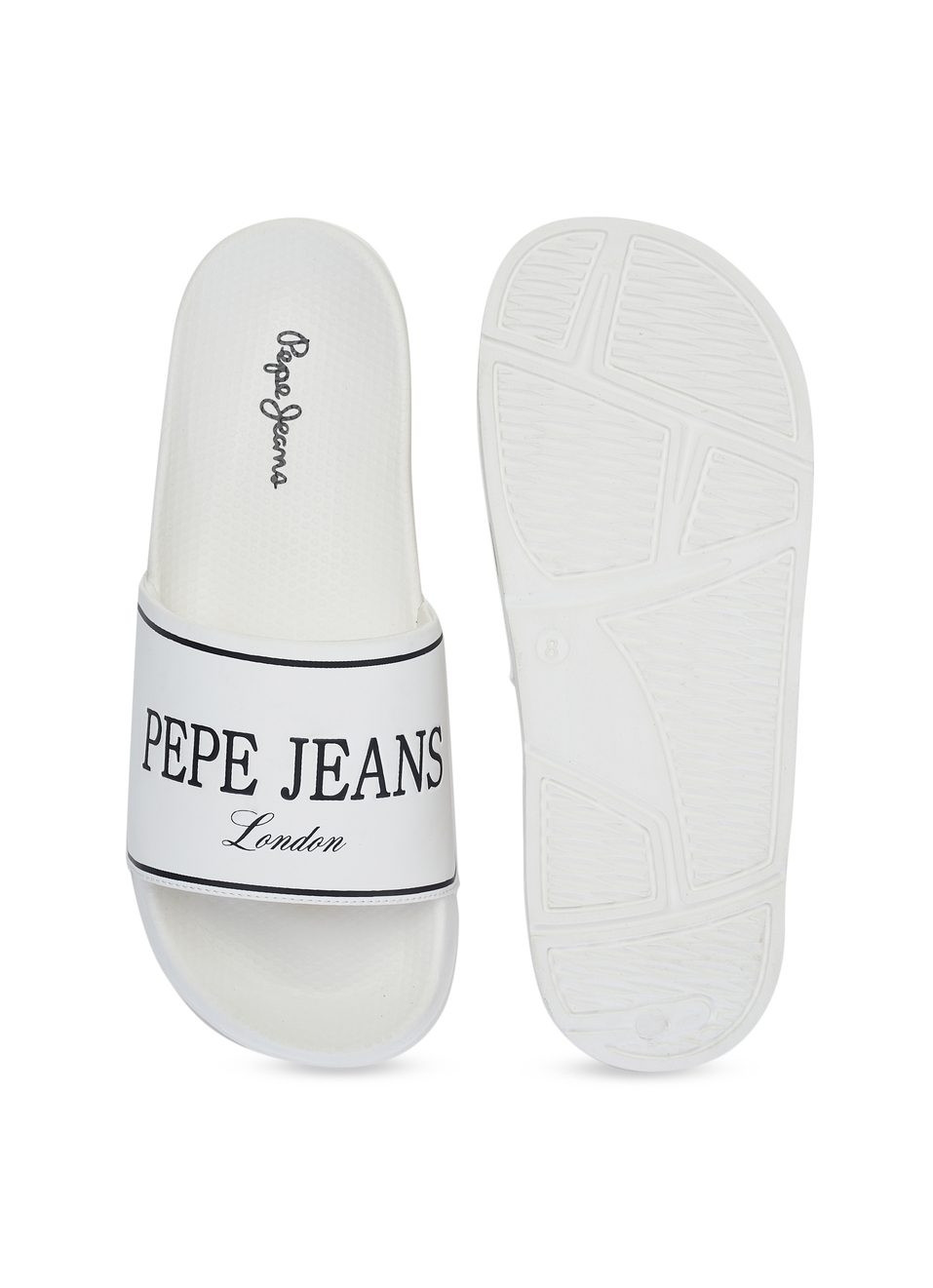 Men White Logo Print Anti Skid Sliders, , large image number 4