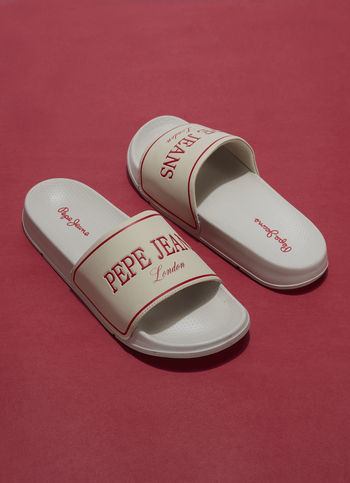 Men Beige Logo Print Anti Skid Sliders